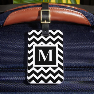 Schwarz und Weiß Moderne elegante Zigzag Monogram Gepäckanhänger