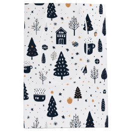 Schwarz und Weiß Moderner Minimaler Weihnachtsurla Mittlere Geschenktüte