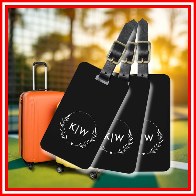 Schwarz und Weiß | Modernes Initialen-Monogramm Gepäckanhänger (Black and White | Modern Initials Monogram Luggage Tag)