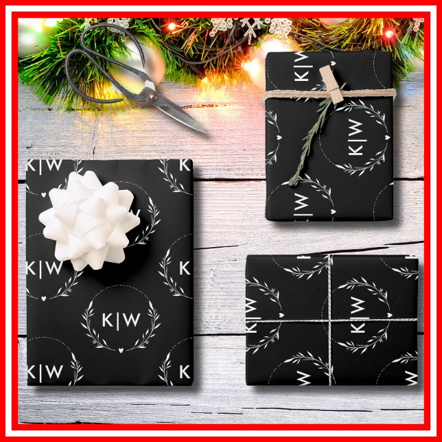 Schwarz und Weiß | Monogram für moderne Initials Geschenkpapier Set (Von Creator hochgeladen)