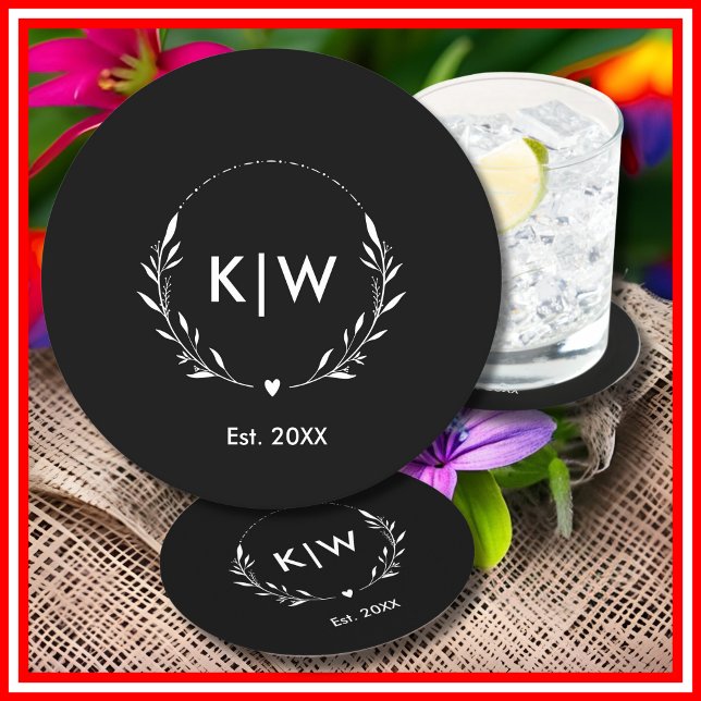 Schwarz und Weiß | Monogram für moderne Initials Runder Pappuntersetzer (Black and White | Modern Initials Monogram Round Paper Coaster)