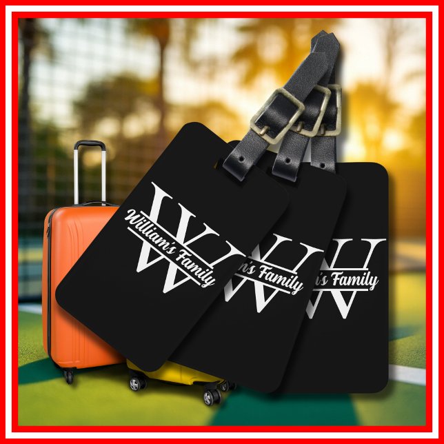 Schwarz und Weiß | Monogramm für einfache Familien Gepäckanhänger (Von Creator hochgeladen)