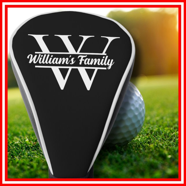 Schwarz und Weiß | Monogramm für einfache Familien Golf Headcover (Von Creator hochgeladen)
