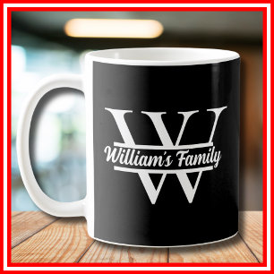 Schwarz und Weiß   Monogramm für einfache Familien Kaffeetasse