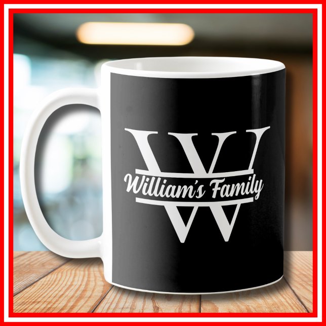 Schwarz und Weiß | Monogramm für einfache Familien Kaffeetasse (Von Creator hochgeladen)