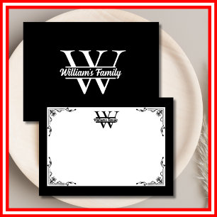 Schwarz und Weiß Monogramm für einfache Familien Mitteilungskarte
