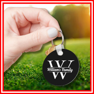 Schwarz und Weiß   Monogramm für einfache Familien Schlüsselanhänger