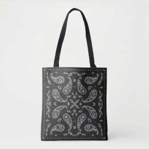 Schwarz und Weiß Paisley Bandana Ornament Print. V