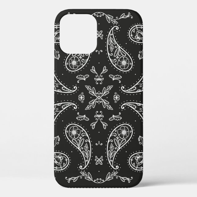 Schwarz und Weiß Paisley Bandana Ornament Print. V Case-Mate iPhone Hülle (Rückseite)
