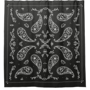 Schwarz und Weiß Paisley Bandana Ornament Print. V Duschvorhang