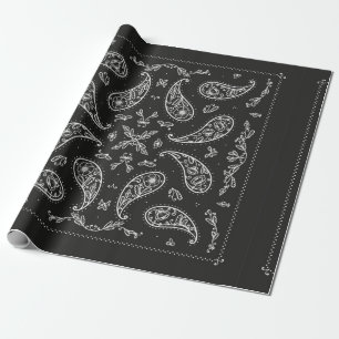 Schwarz und Weiß Paisley Bandana Ornament Print. V Geschenkpapier
