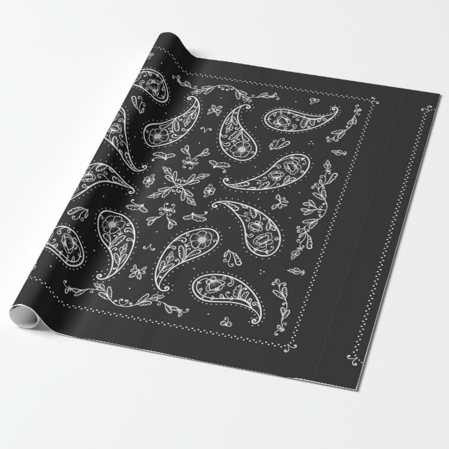 Schwarz und Weiß Paisley Bandana Ornament Print. V Geschenkpapier (Ungerollt)