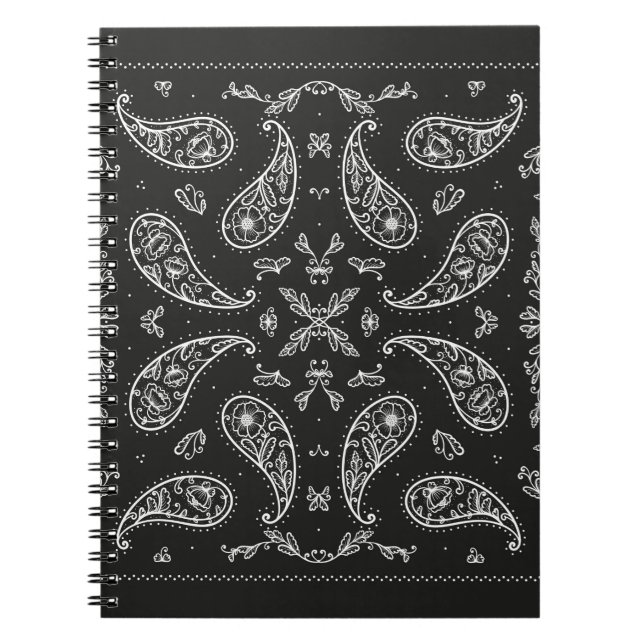 Schwarz und Weiß Paisley Bandana Ornament Print. V Notizblock (Vorderseite)