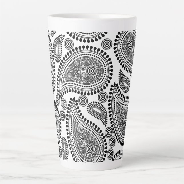 Schwarz und Weiß Paisley Große Latte Tasse (Vorderseite)