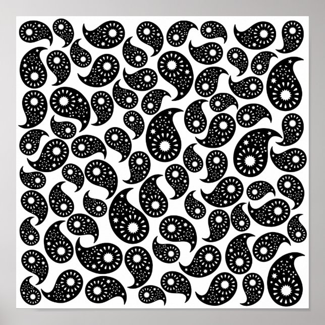 Schwarz und Weiß Paisley. Poster (Vorne)