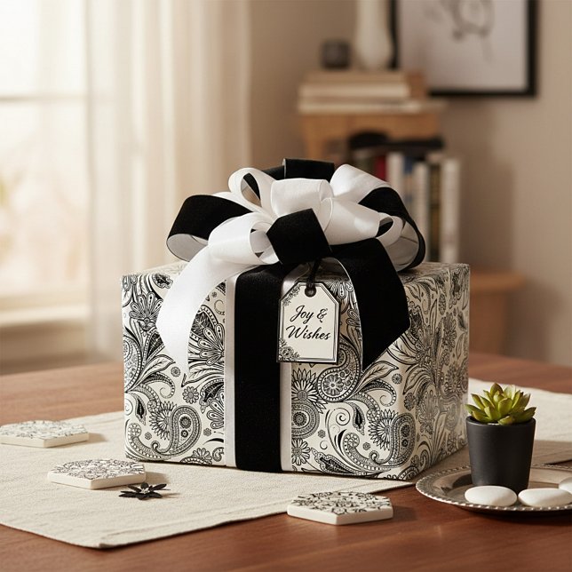 Schwarz und weiß paisleyartig geschenkpapier (Von Creator hochgeladen)