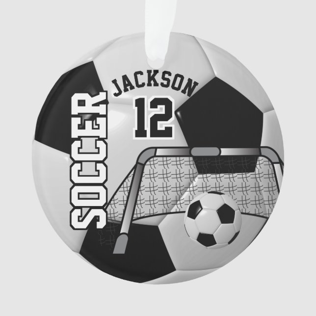 Schwarz und Weiß personalisieren Fußballball Ornament (Vorderseite)