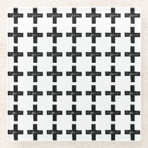Schwarz und Weiß "Plus" Mathematik Symbol Lino Cut Glasuntersetzer