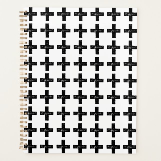 Schwarz und Weiß "Plus" Mathematik Symbol Lino Cut Planer (Vorderseite)