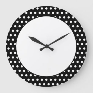 Schwarz und Weiß Polka Dot Muster. Spotty. Große Wanduhr
