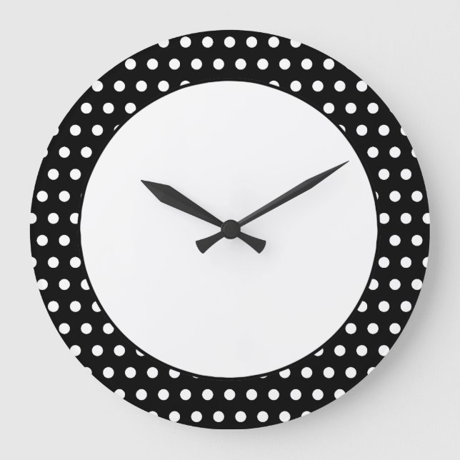 Schwarz und Weiß Polka Dot Muster. Spotty. Große Wanduhr (Vorderseite)