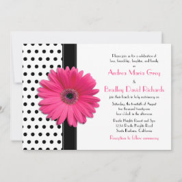 Schwarz und Weiß Polka Dot Pink Daisy Wedding Einladung