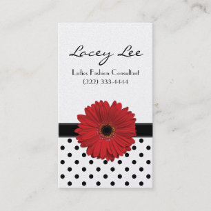 Schwarz und Weiß Polka Dot Red Gerbera Daisy Visitenkarte