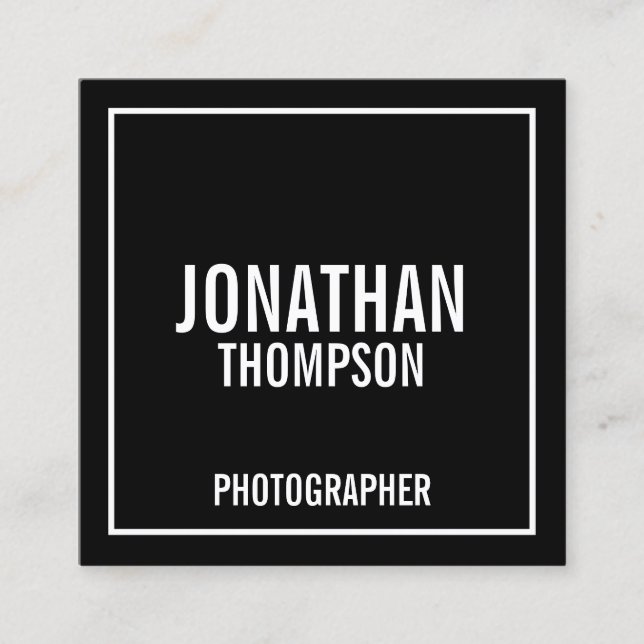 Schwarz und Weiß Quadratische Visitenkarte (Vorderseite)