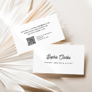 Schwarz und Weiß Retro-Skript mit QR-Code Visitenkarte