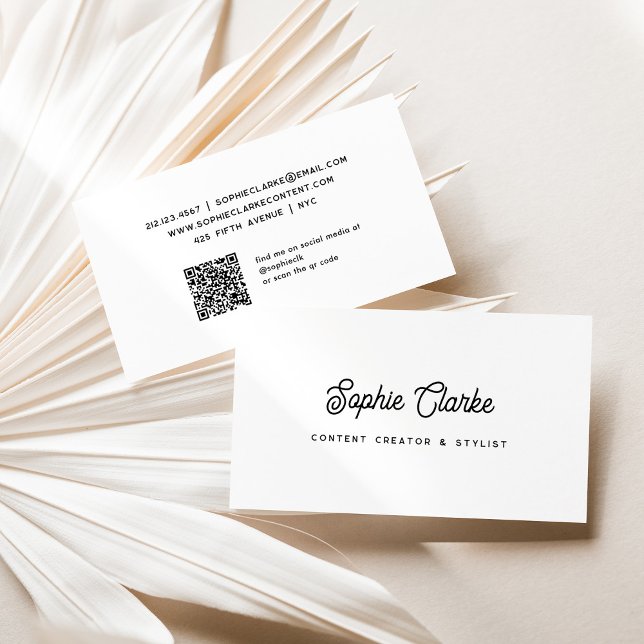 Schwarz und Weiß | Retro-Skript mit QR-Code Visitenkarte (Von Creator hochgeladen)