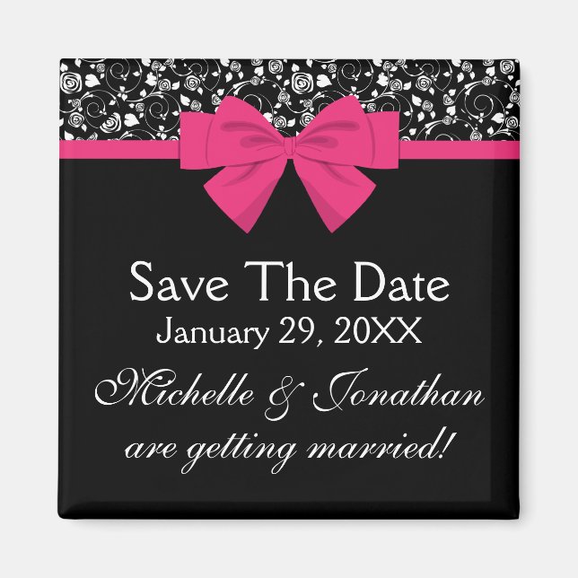 Schwarz und Weiß Rosen Rosa rosa Bow Magnet (Vorne)