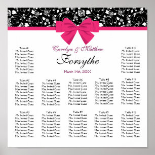 Schwarz und Weiß Rosen Rosa rosa Bow Poster