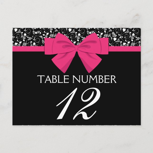 Schwarz und Weiß Rosen Rosa rosa Bow Postkarte (Vorderseite)