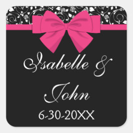Schwarz und Weiß Rosen Rosa rosa Bow Quadratischer Aufkleber