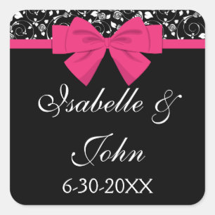 Schwarz und Weiß Rosen Rosa rosa Bow Quadratischer Aufkleber