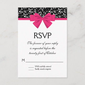 Schwarz und Weiß Rosen Rosa rosa Bow RSVP Karte