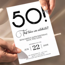 Schwarz und Weiß Save the Date 50. Geburtstag