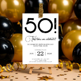 Schwarz und Weiß Save the Date 50. Geburtstag Einladung