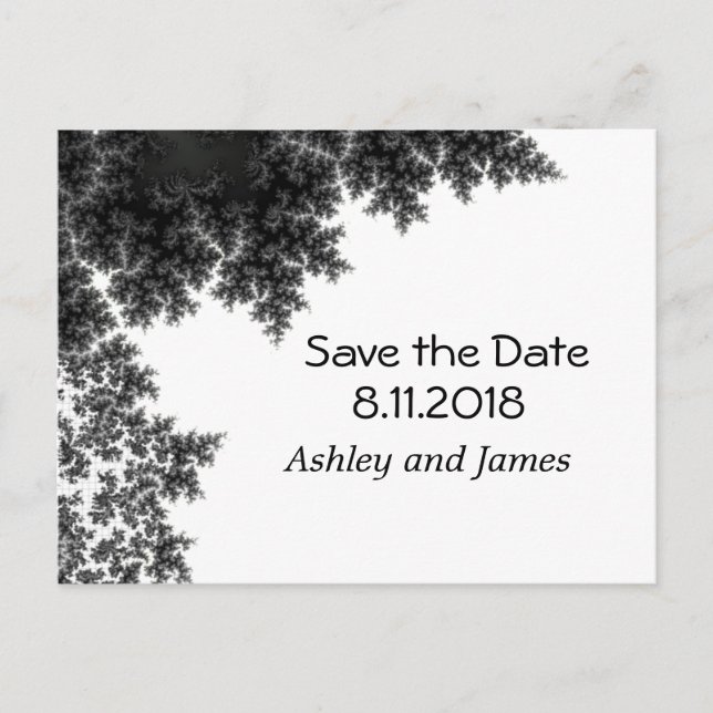 Schwarz und Weiß Save the Date Ankündigungspostkarte (Vorderseite)