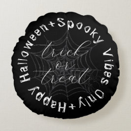 Schwarz und Weiß Spooky Spider Web Happy Halloween Rundes Kissen