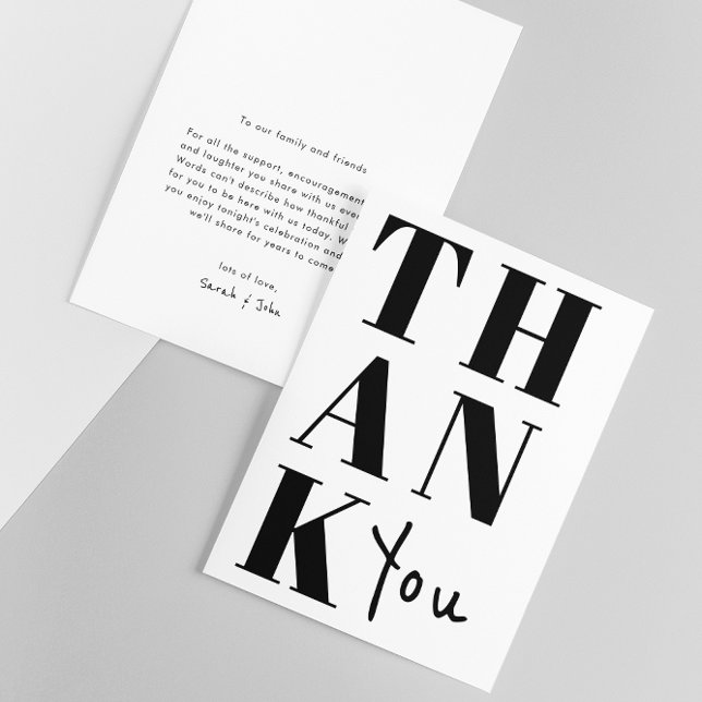 Schwarz und Weiß Stilvolle Minimalistische, feine  Dankeskarte (Front / Back)