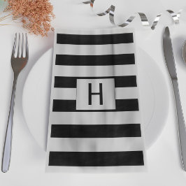 Schwarz und Weiß Streifen Moderne Mit Monogramm Serviette