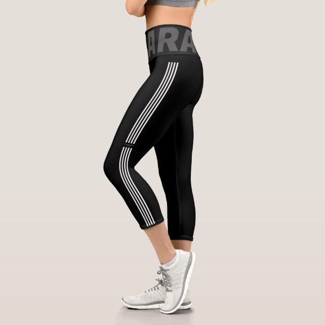 Schwarz und Weiß Streifen Trendy Stilvolle Monogra Capri Leggings (Links)