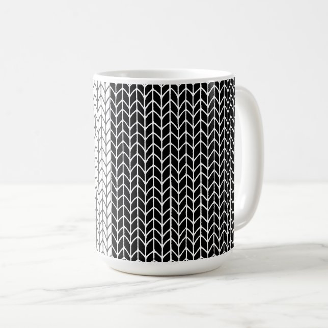 SCHWARZ UND WEISS STRICK Große Tasse (VorderseiteRechts)