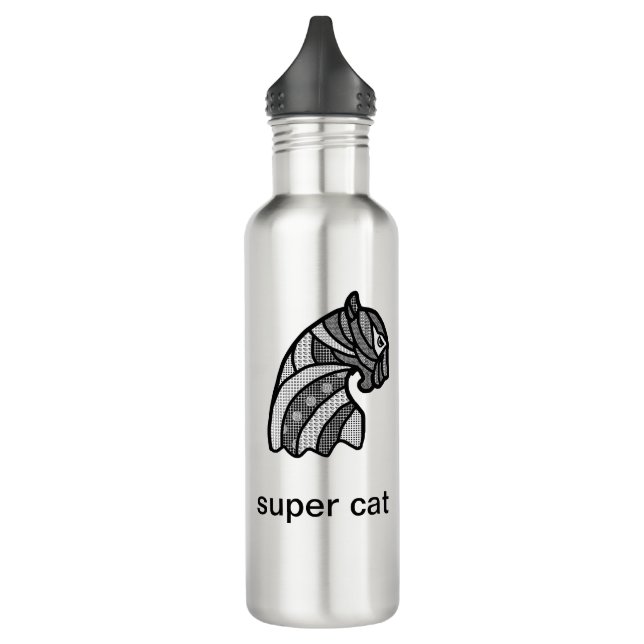 Schwarz und Weiß Super Cat Moderne Kunst Edelstahlflasche (Links)