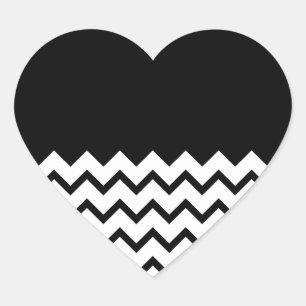 Schwarz und Weiß. Teil Zig Zag, Teil Schlicht Schw Herz-Aufkleber