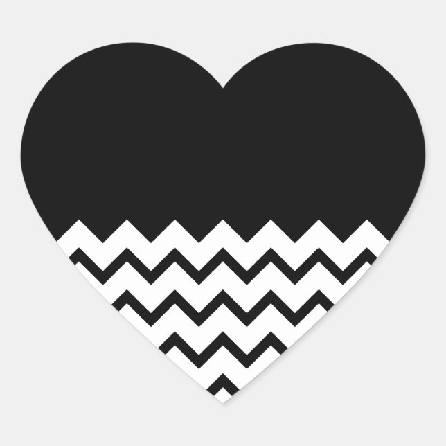 Schwarz und Weiß. Teil Zig Zag, Teil Schlicht Schw Herz-Aufkleber (Vorderseite)