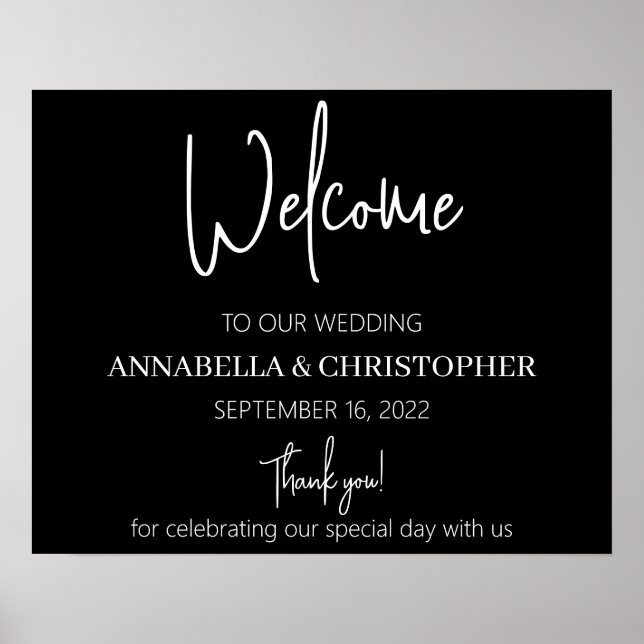 Schwarz und Weiß Willkommen elegant schlicht minim Poster (Vorne)