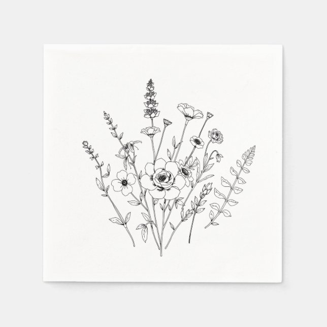 Schwarz und Weiß, zarte Blüte Serviette (Vorderseite)