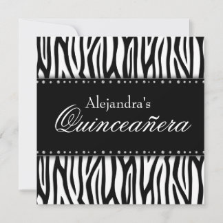 Schwarz und Weiß Zebra Diamonds Quinceanera Einladung